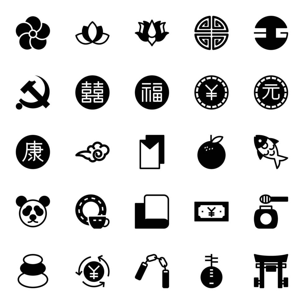glyph pictogrammen voor Chinese cultuur. vector