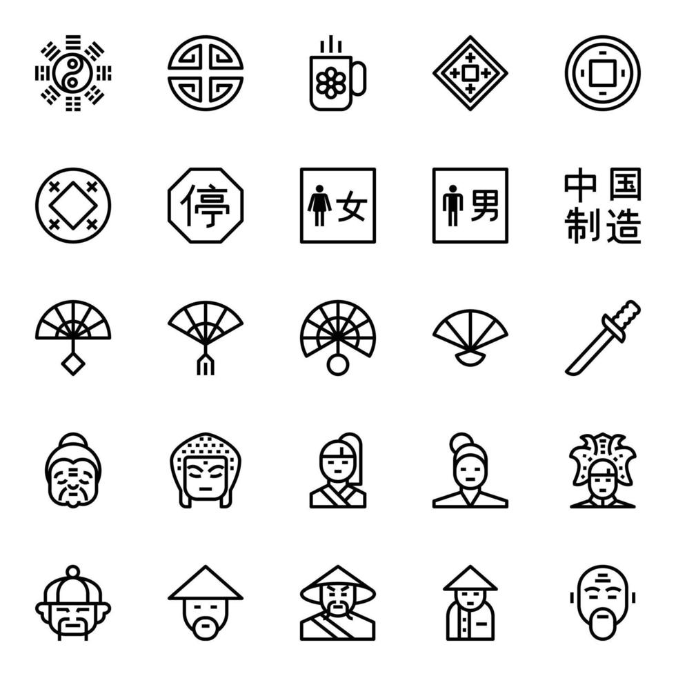 schets pictogrammen voor Chinese cultuur. vector
