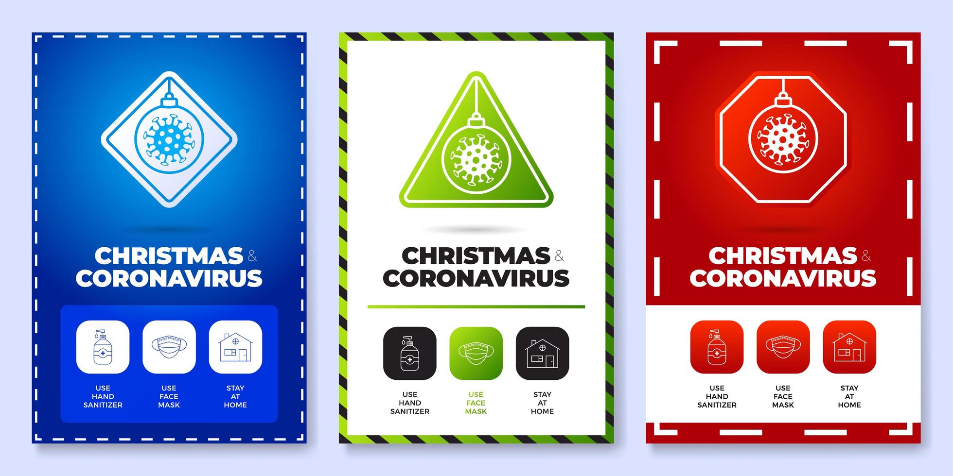 kerst coronavirus alles in één pictogram poster set vector