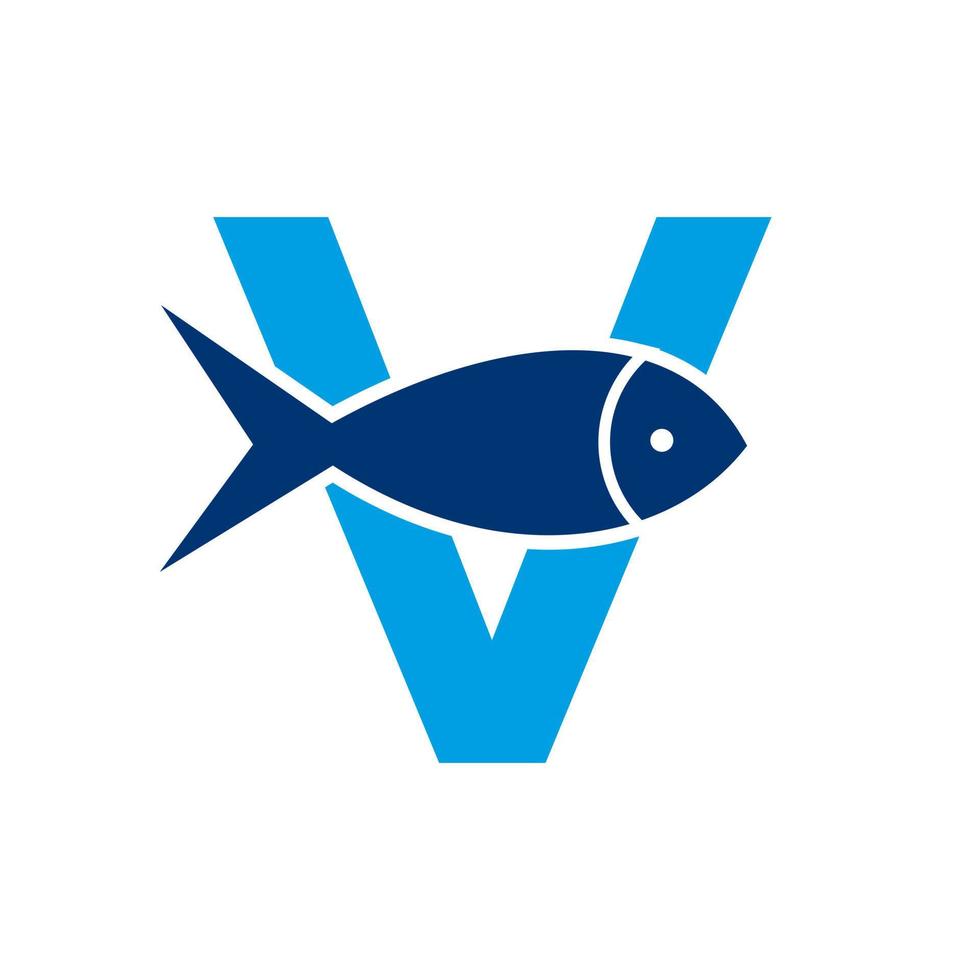 brief v vis logo, oceaan logo vector sjabloon