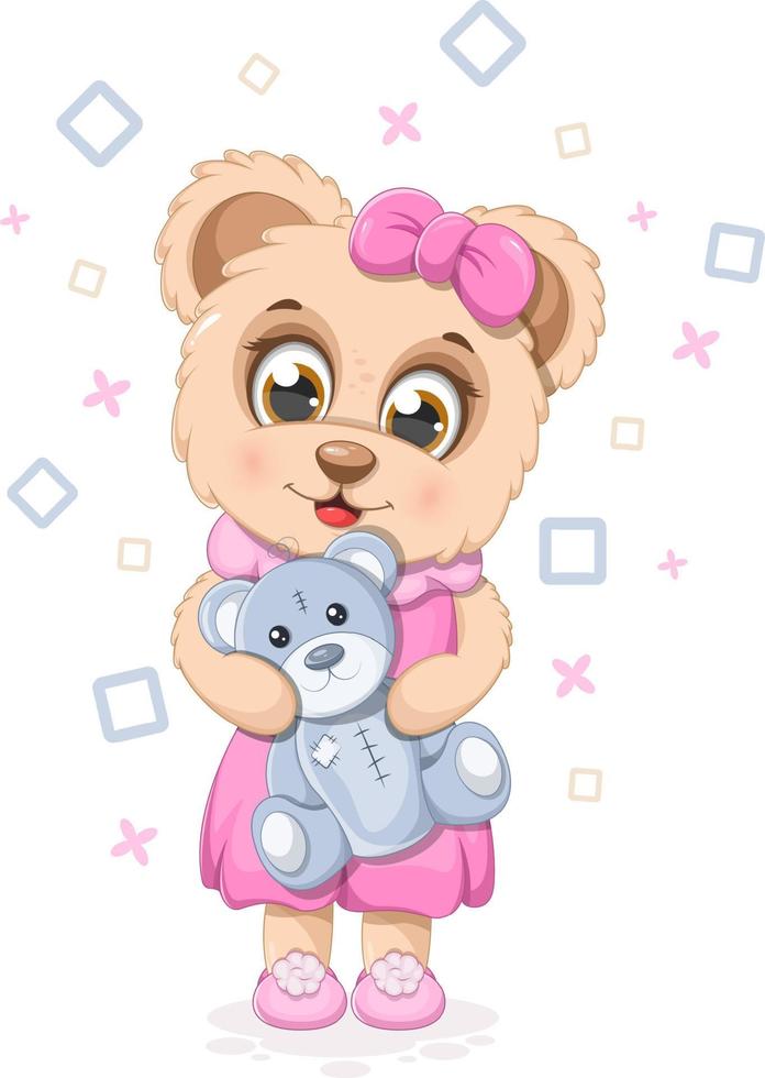 weinig tekenfilm beer met een zacht speelgoed- teddy beer vector