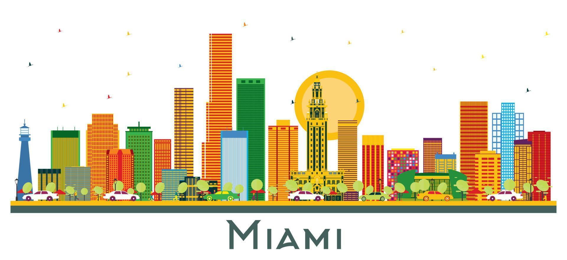 Miami Florida stad horizon met kleur gebouwen geïsoleerd Aan wit. vector