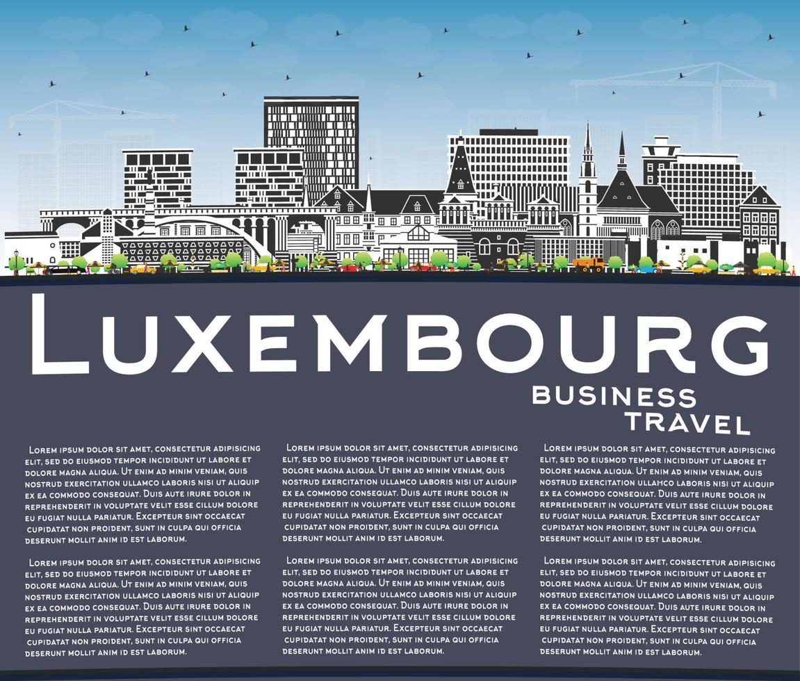 Luxemburg stad horizon met kleur gebouwen, blauw lucht en kopiëren ruimte. vector