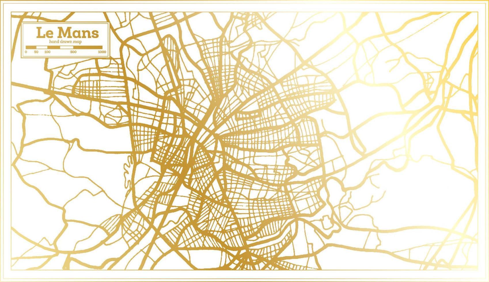 le mans Frankrijk stad kaart in retro stijl in gouden kleur. schets kaart. vector