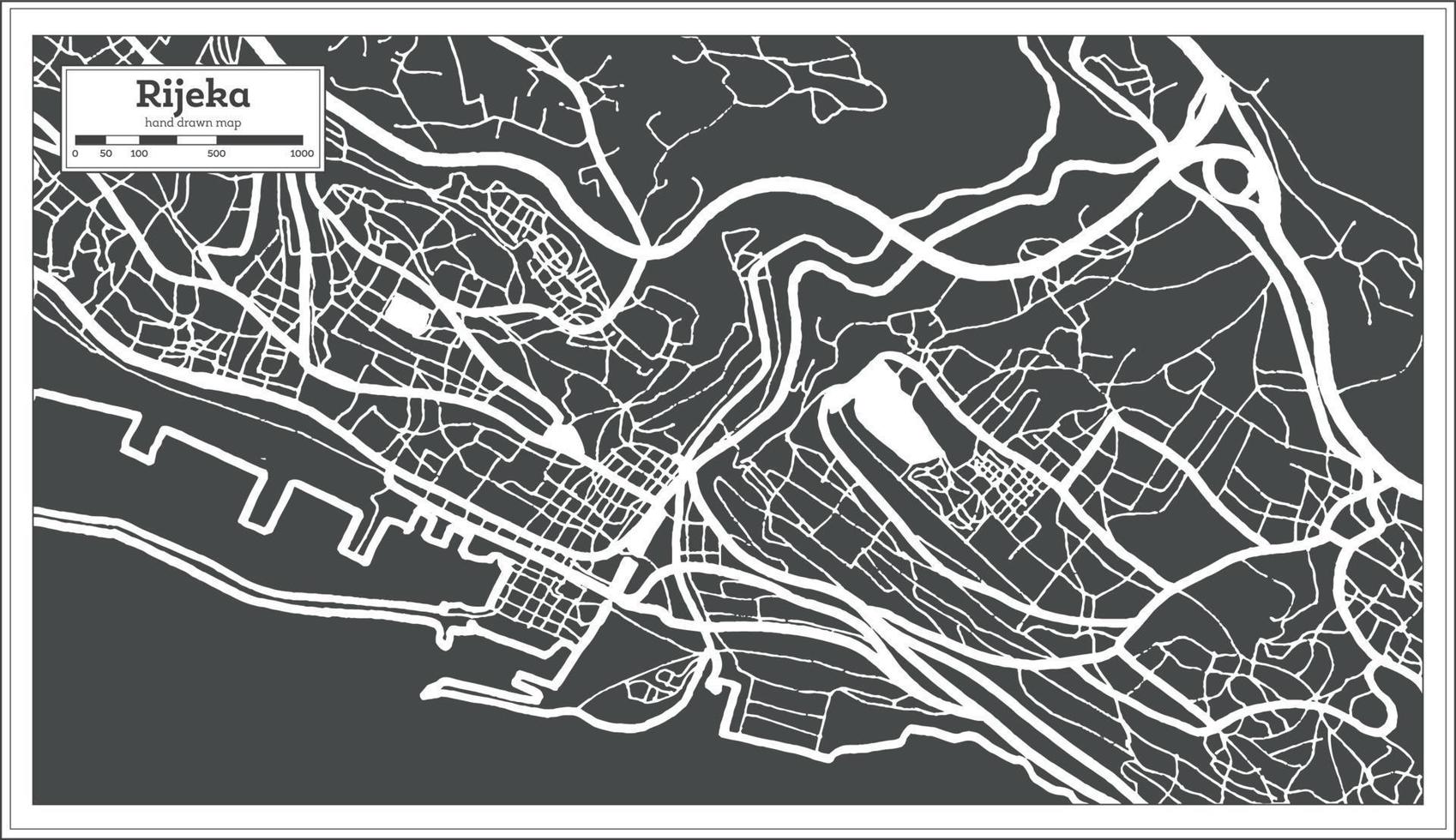 rijeka Kroatië stad kaart in zwart en wit kleur in retro stijl. schets kaart. vector