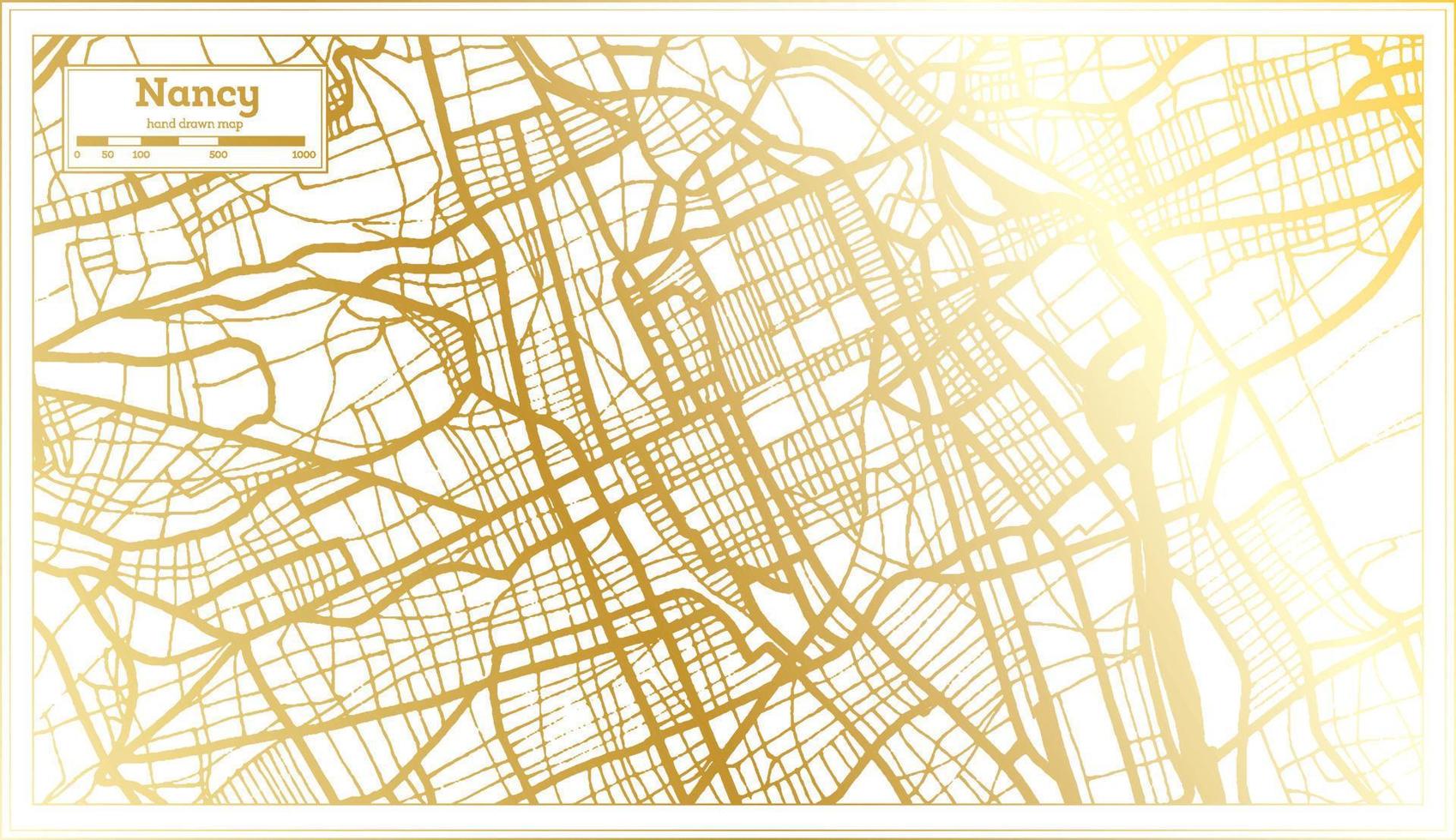 nancy Frankrijk stad kaart in retro stijl in gouden kleur. schets kaart. vector