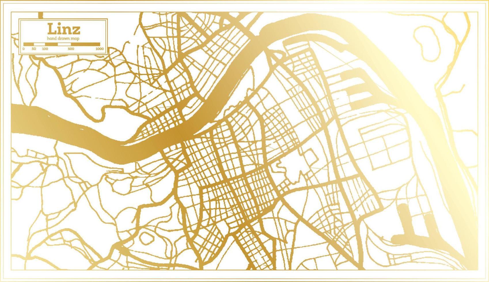 linz Oostenrijk stad kaart in retro stijl in gouden kleur. schets kaart. vector