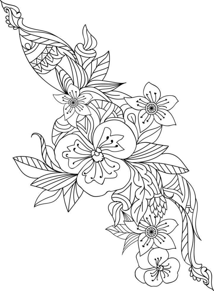 doodles bloem kleur Pagina's, hand- geschilderd vector schetsen, zen tekening tatoeëren ontwerp wijnoogst elementen, geïsoleerd Aan wit achtergrond, met schattig bloemen kleur Pagina's,