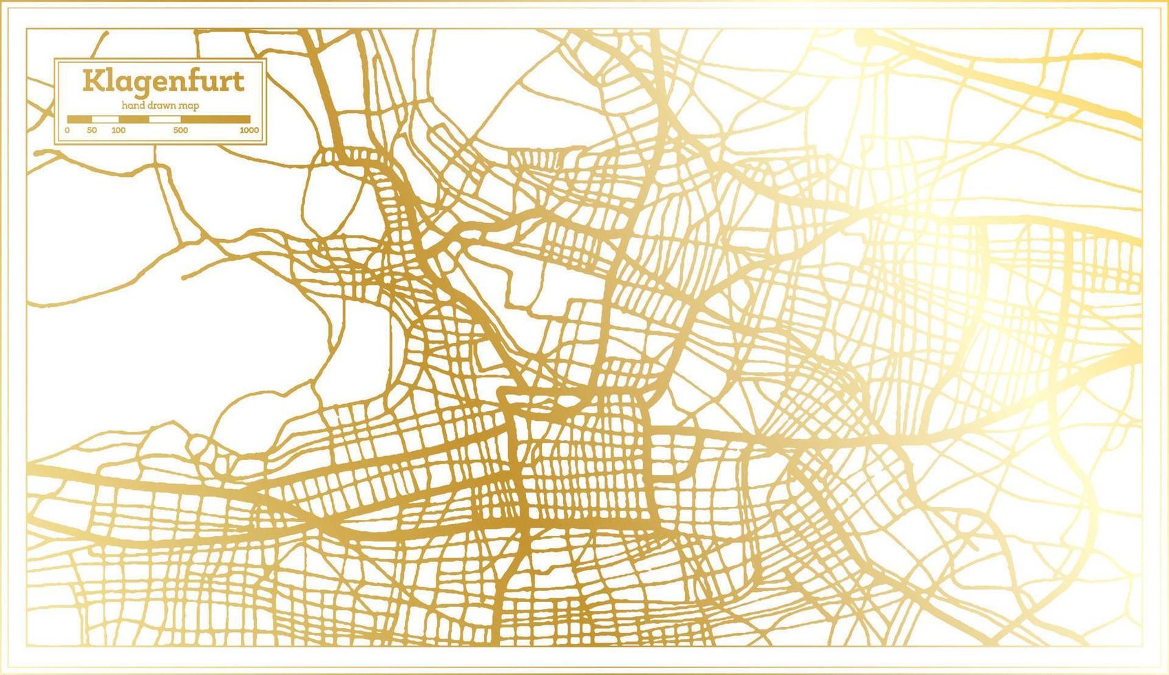 klagenfurt Oostenrijk stad kaart in retro stijl in gouden kleur. schets kaart. vector
