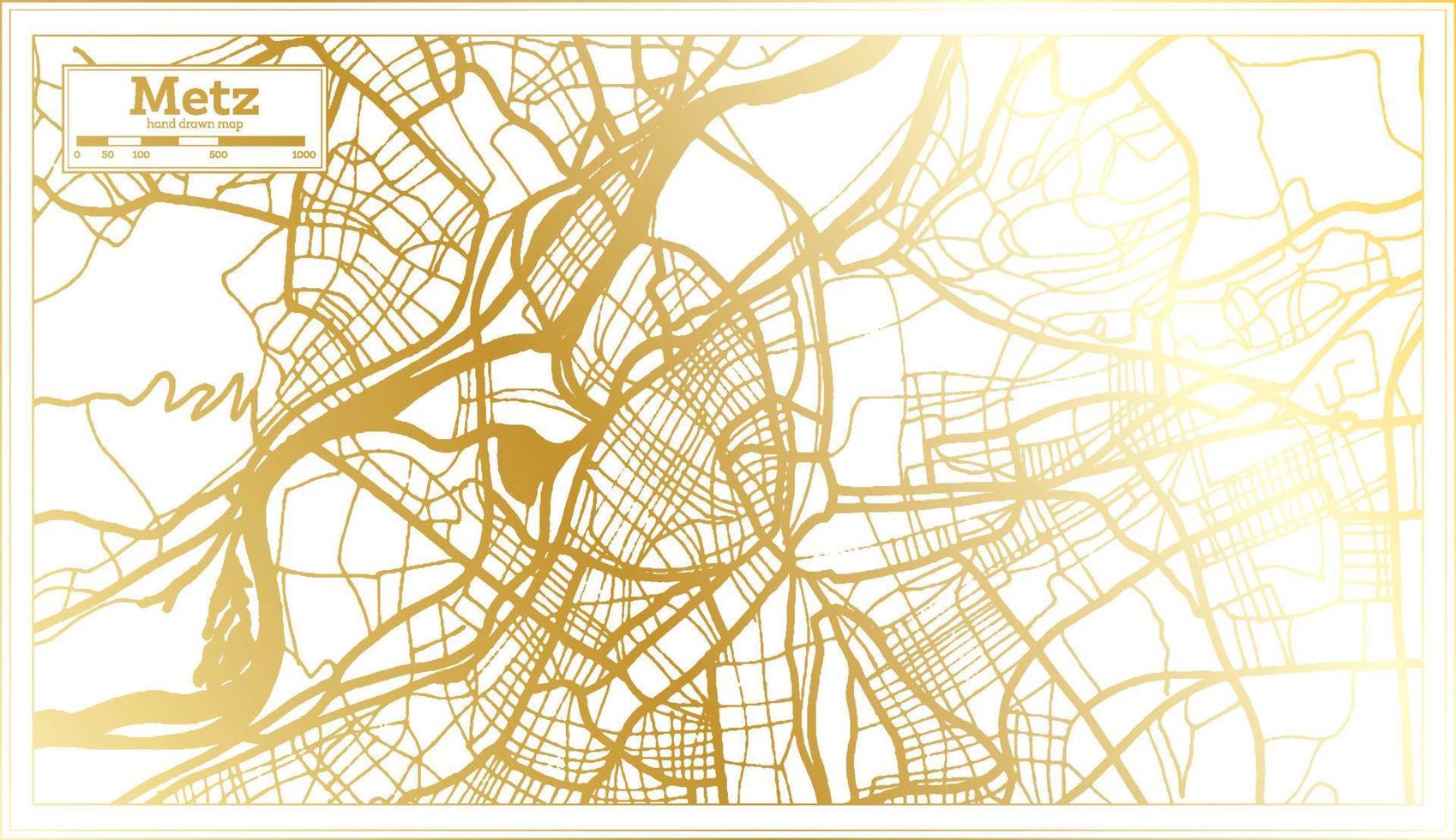 metz Frankrijk stad kaart in retro stijl in gouden kleur. schets kaart. vector