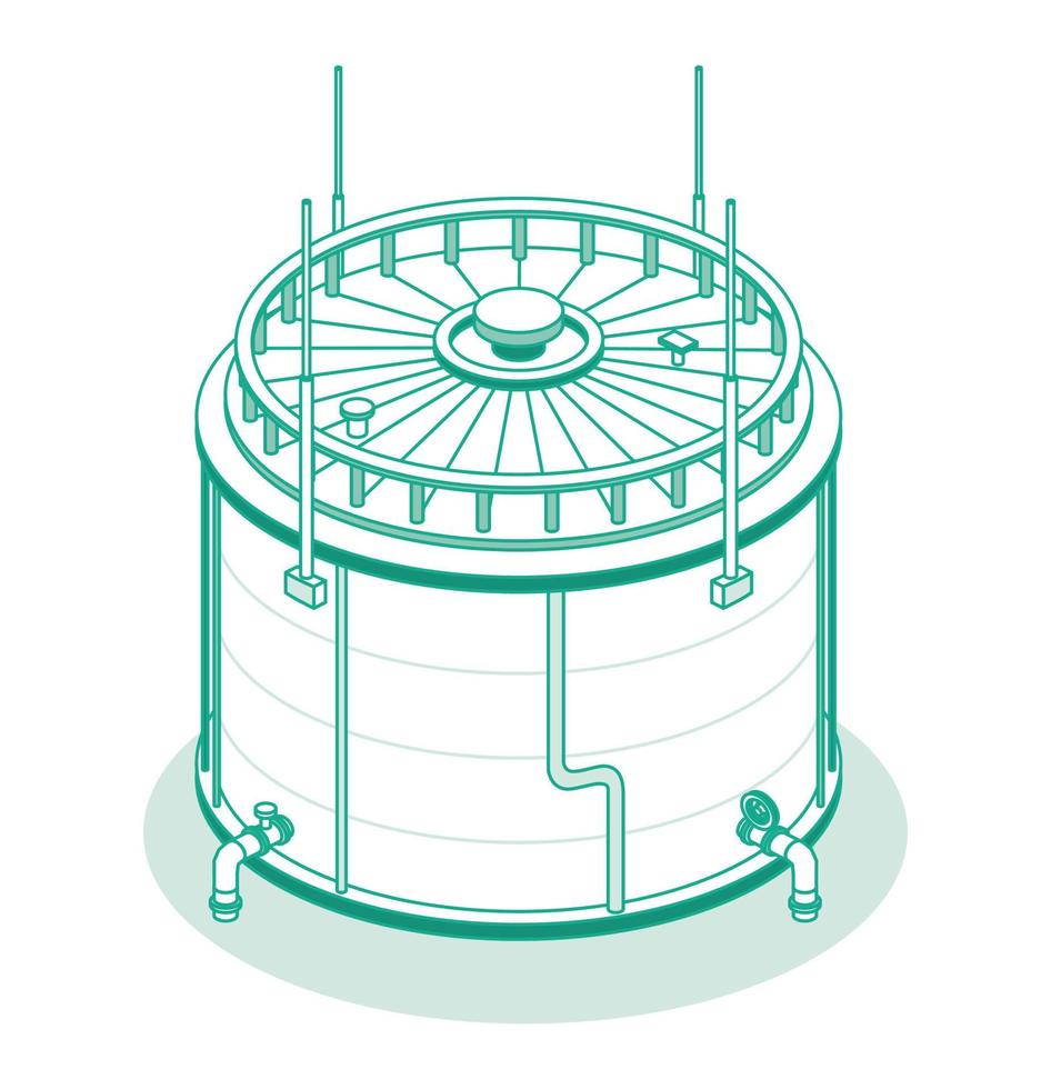 isometrische groot industrieel olie tank geïsoleerd Aan wit achtergrond. schets icoon. vector