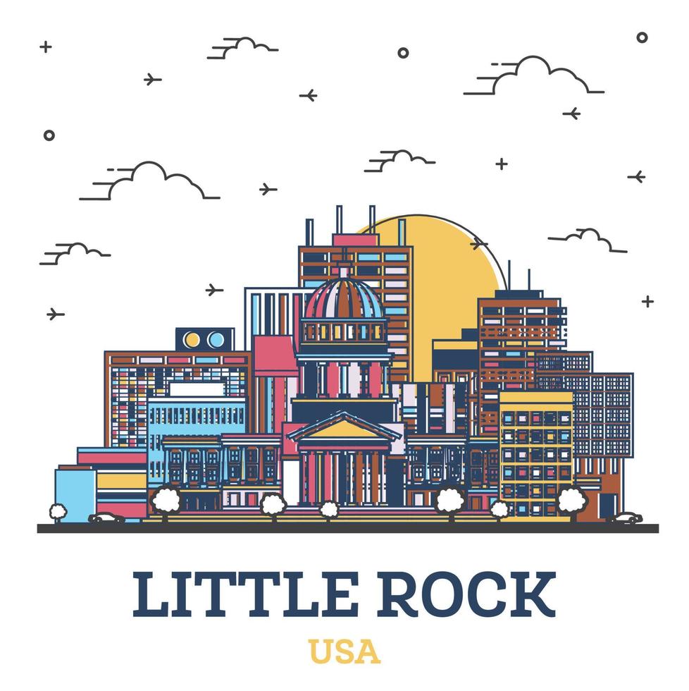 schets weinig rots Arkansas Verenigde Staten van Amerika stad horizon met kleur gebouwen geïsoleerd Aan wit. vector
