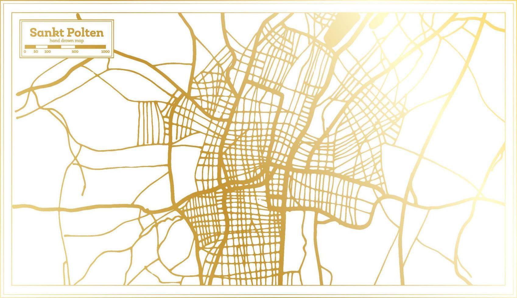 Sankt poelen Oostenrijk stad kaart in retro stijl in gouden kleur. schets kaart. vector