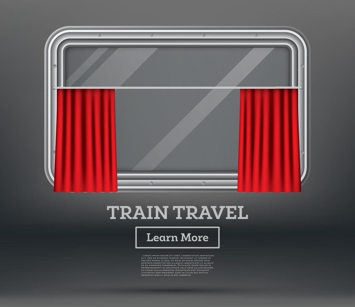 trein venster met rood gordijn. trein reizen. vector