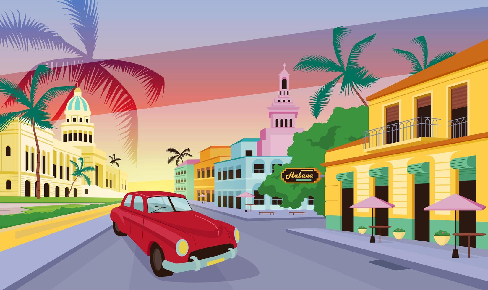 havana landschap egale kleur vector