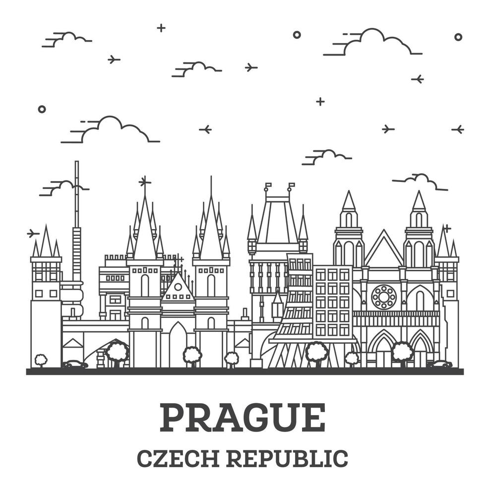 schets Praag Tsjechisch republiek stad horizon met historisch gebouwen geïsoleerd Aan wit. vector