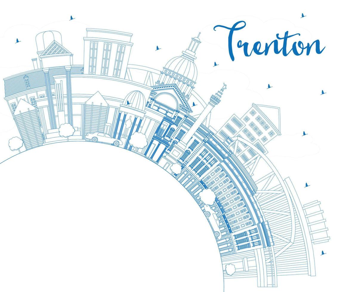 schets Trenton nieuw Jersey stad horizon met blauw gebouwen en kopiëren ruimte. vector