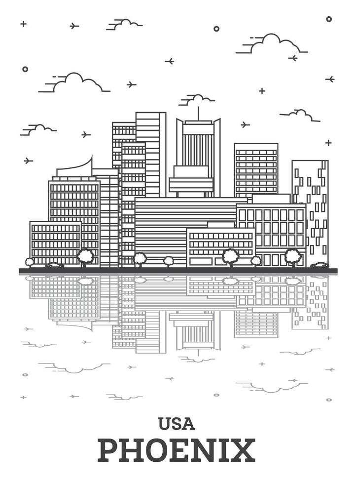 schets Feniks Arizona Verenigde Staten van Amerika stad horizon met modern gebouwen en reflecties geïsoleerd Aan wit. vector