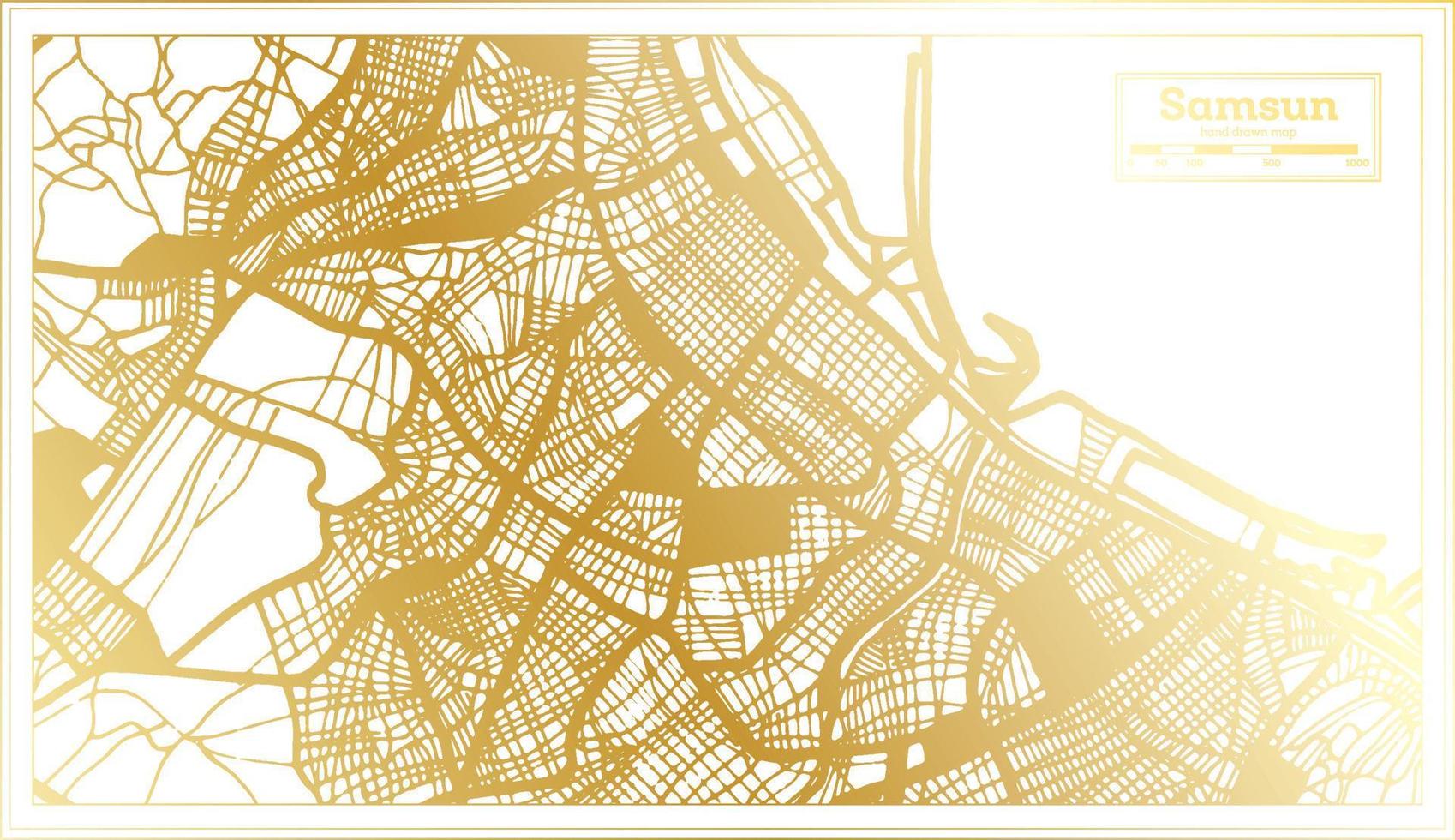 samsun kalkoen stad kaart in retro stijl in gouden kleur. schets kaart. vector