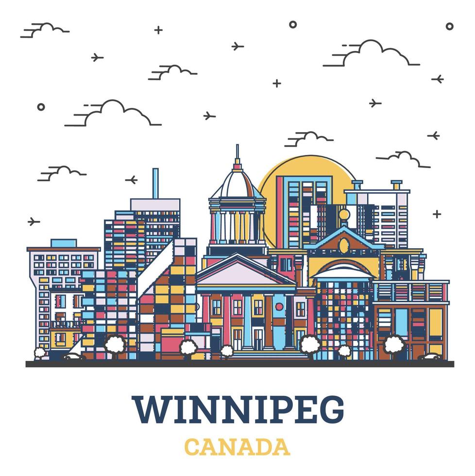 schets winnipeg Canada stad horizon met gekleurde historisch gebouwen geïsoleerd Aan wit. vector