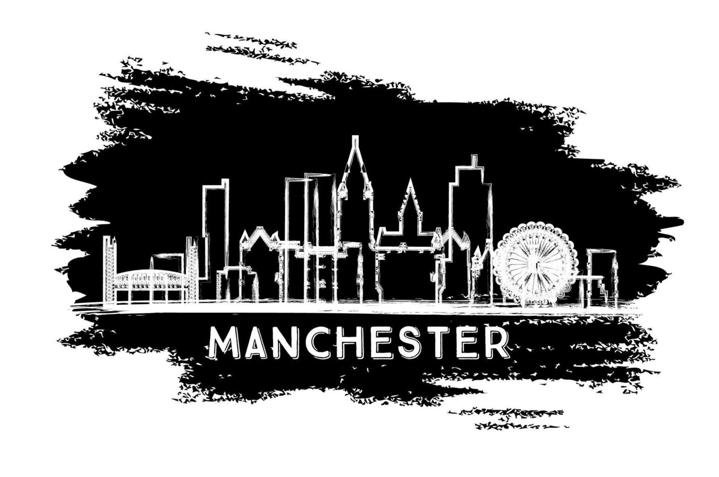 Manchester uk stad horizon silhouet. hand- getrokken schetsen. vector