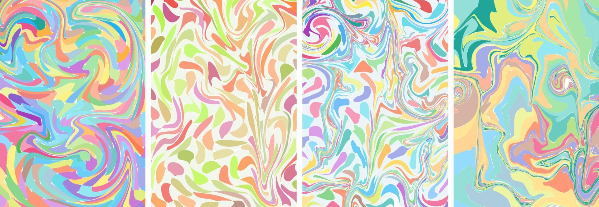 retro groovy kleurrijk kunst poster set. psychedelisch hippie stijl waterverf regenboog achtergrond verzameling. wijnoogst hippie gek divers aquarel abstract spandoeken. modieus knal cultuur helder eps ontwerp vector