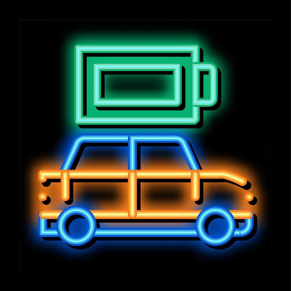 elektro auto vol accu neon gloed icoon illustratie vector