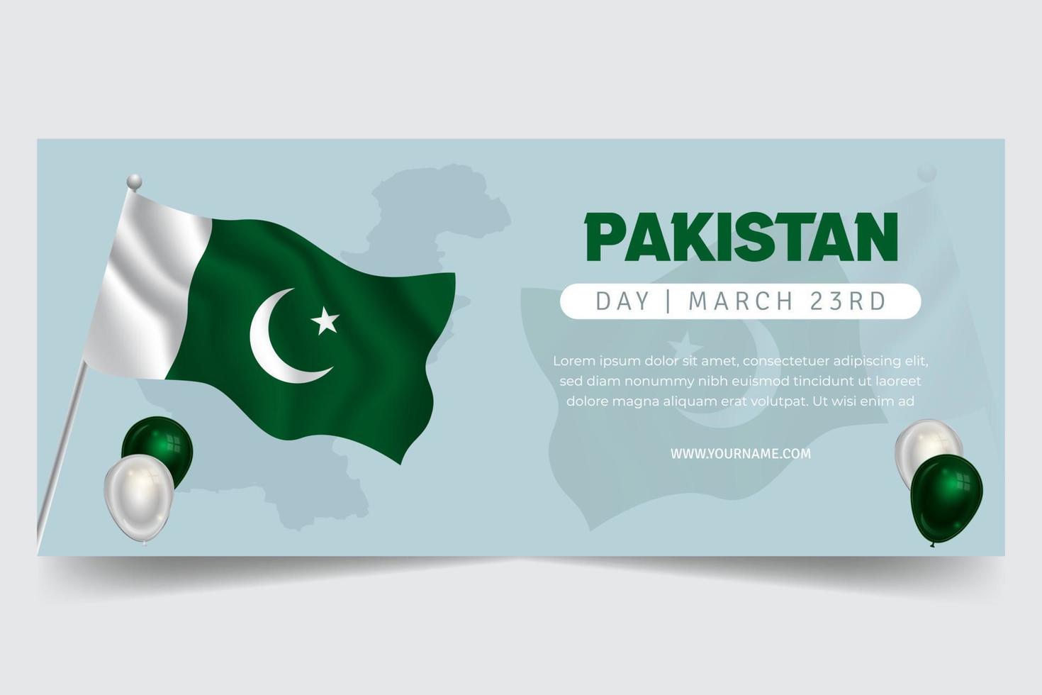 Pakistan dag maart 3e horizontaal banier met vlag ballonnen en kaart illustratie vector