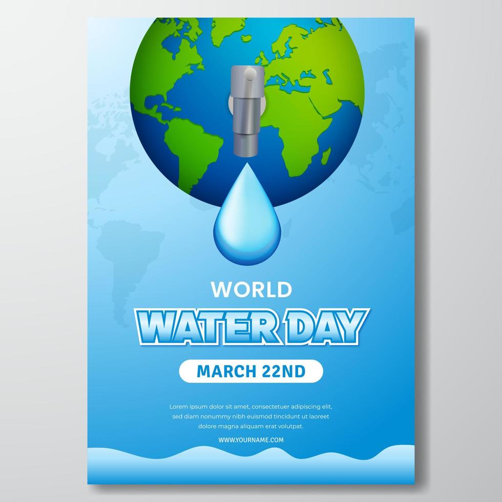 wereld water dag maart 22e folder ontwerp met wereldbol en water kraan illustratie vector