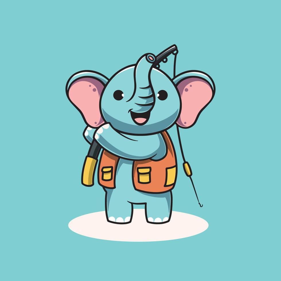 schattig olifant visvangst gezicht tekenfilm illustratie vector