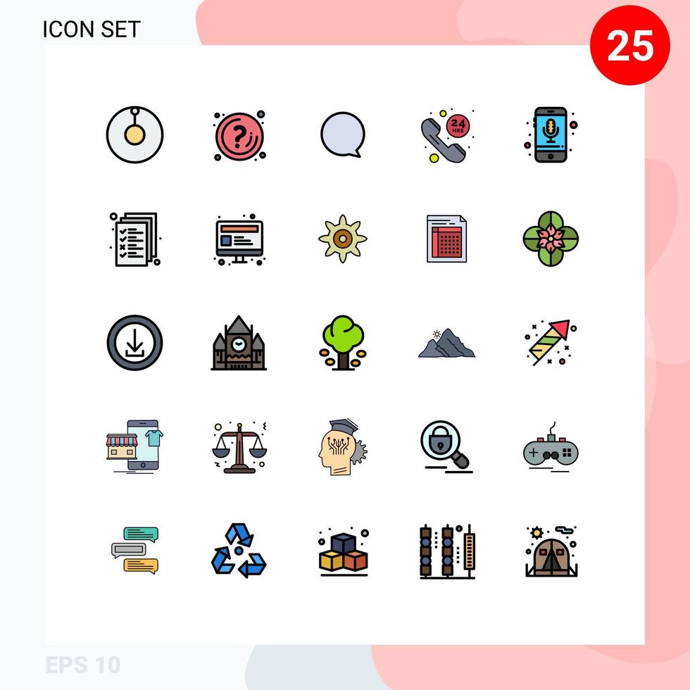pak van 25 modern gevulde lijn vlak kleuren tekens en symbolen voor web afdrukken media zo net zo opname mobiel instagram apparaat helpen bewerkbare vector ontwerp elementen