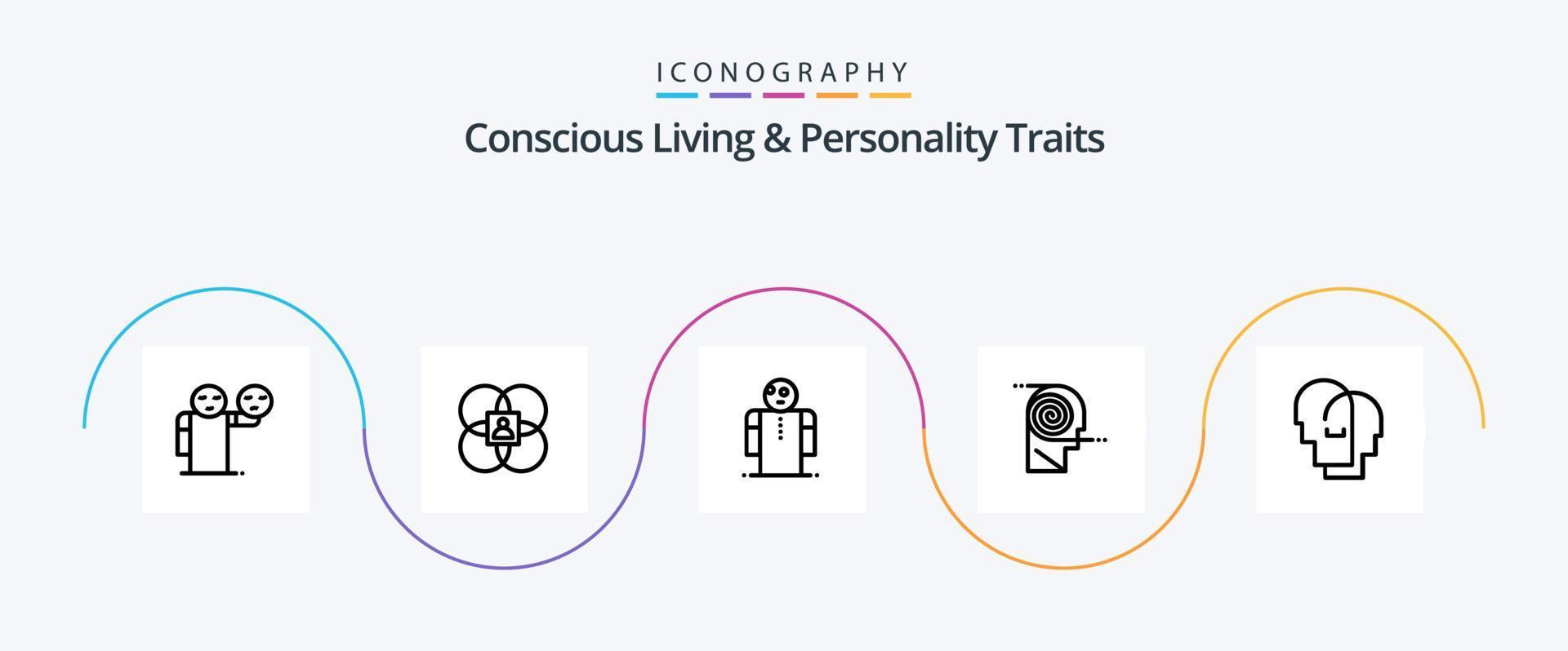bewust leven en persoonlijkheid eigenschappen lijn 5 icoon pak inclusief studie. definitie. persoon. begrip. persoon vector