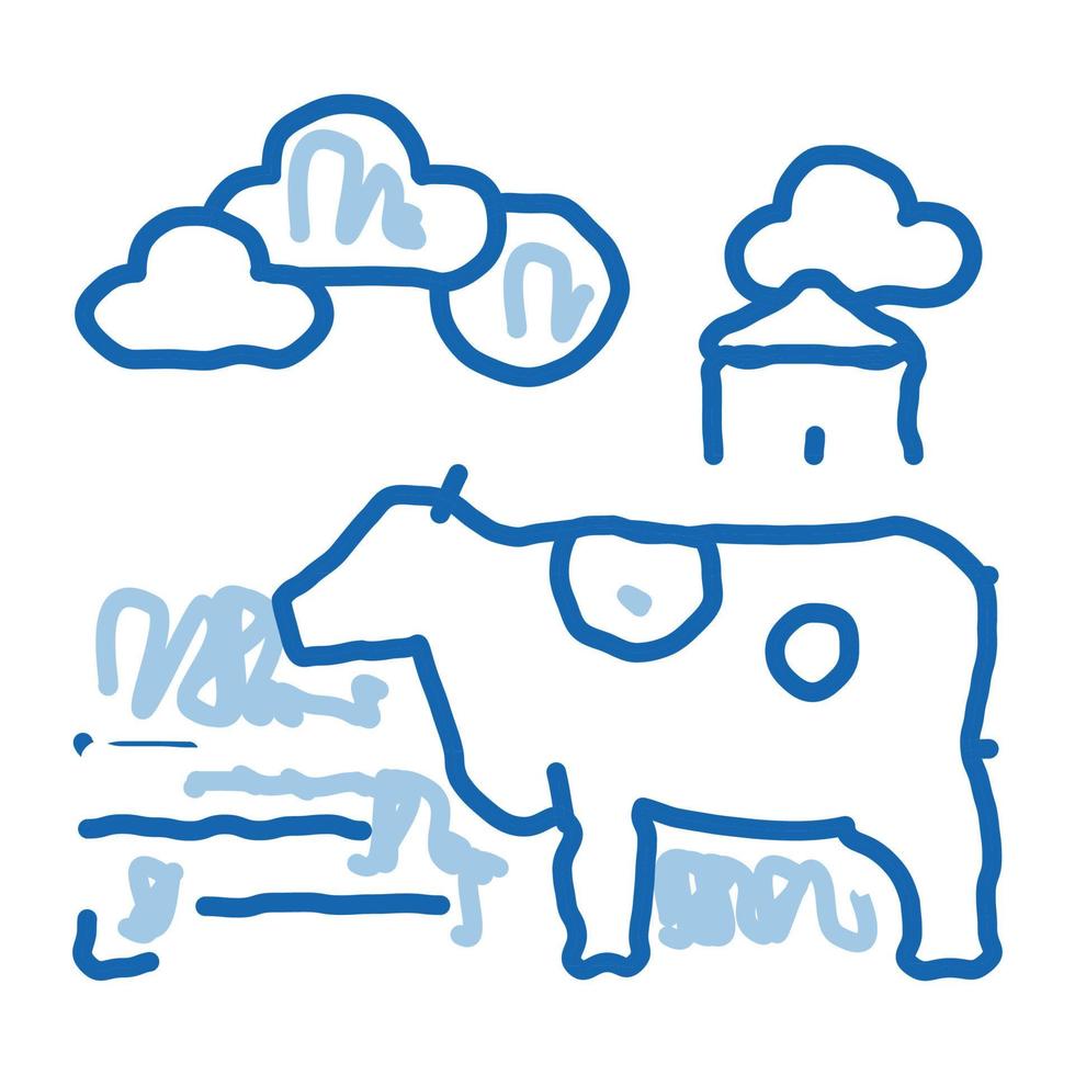gevlekte koe in dorp tekening icoon hand- getrokken illustratie vector