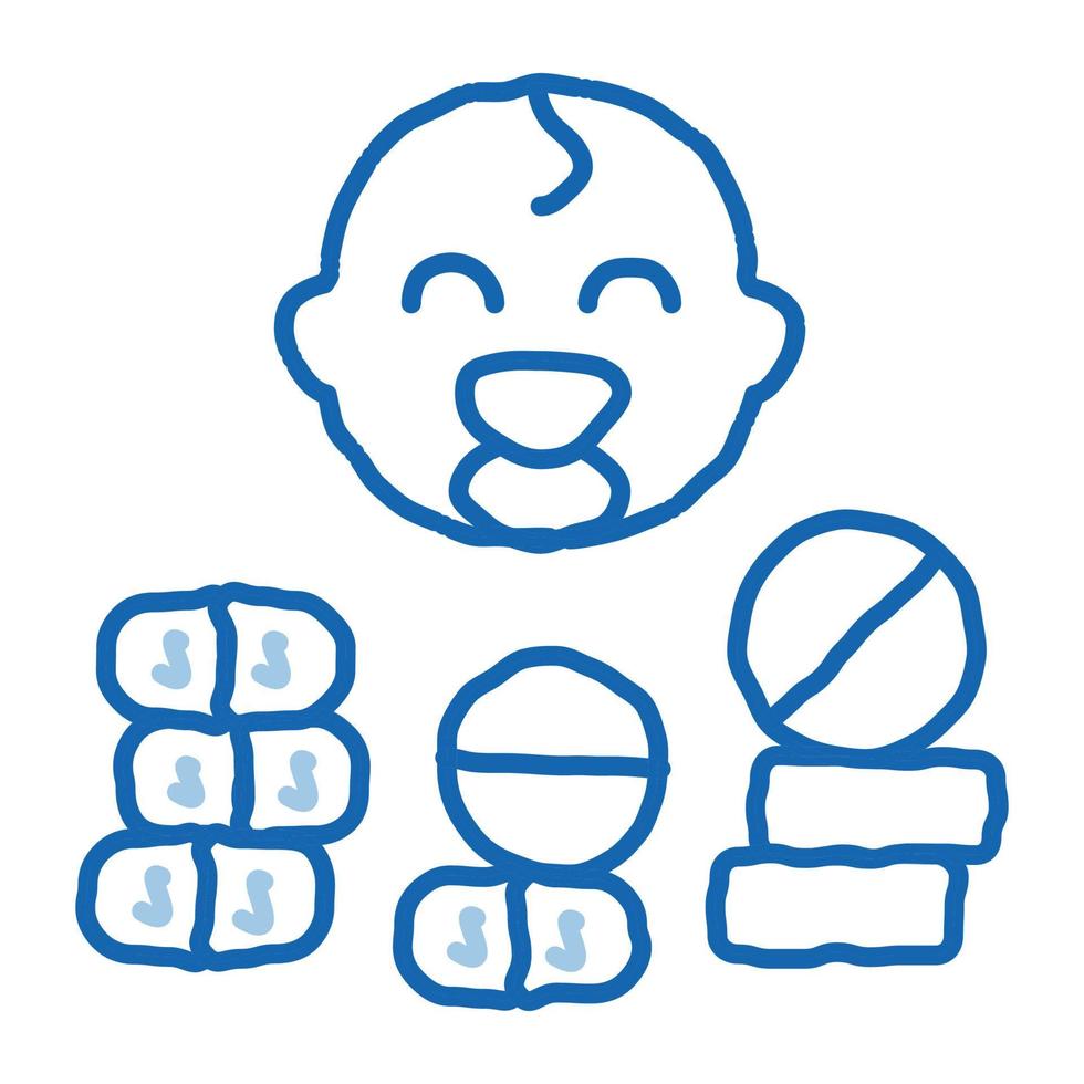 baby zorg pillen tekening icoon hand- getrokken illustratie vector