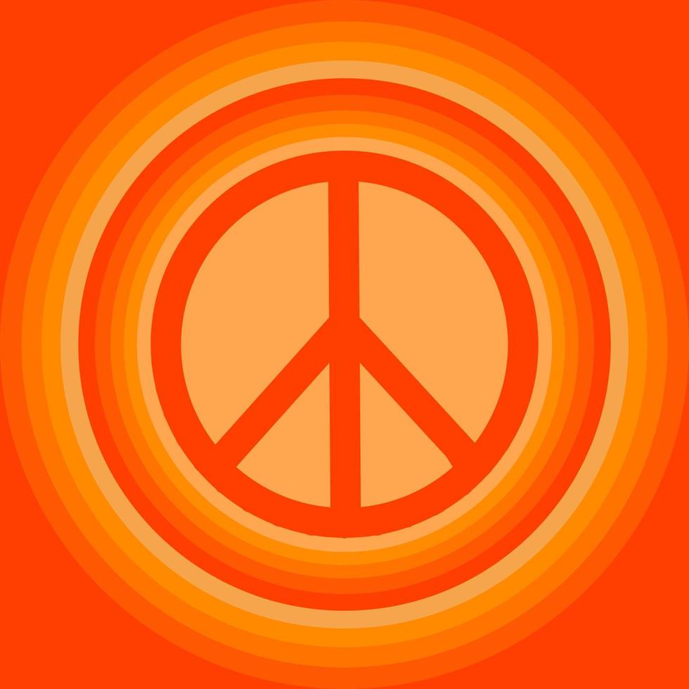 icoon, sticker in hippie stijl met een vrede teken Aan een achtergrond van helling oranje cirkels vector