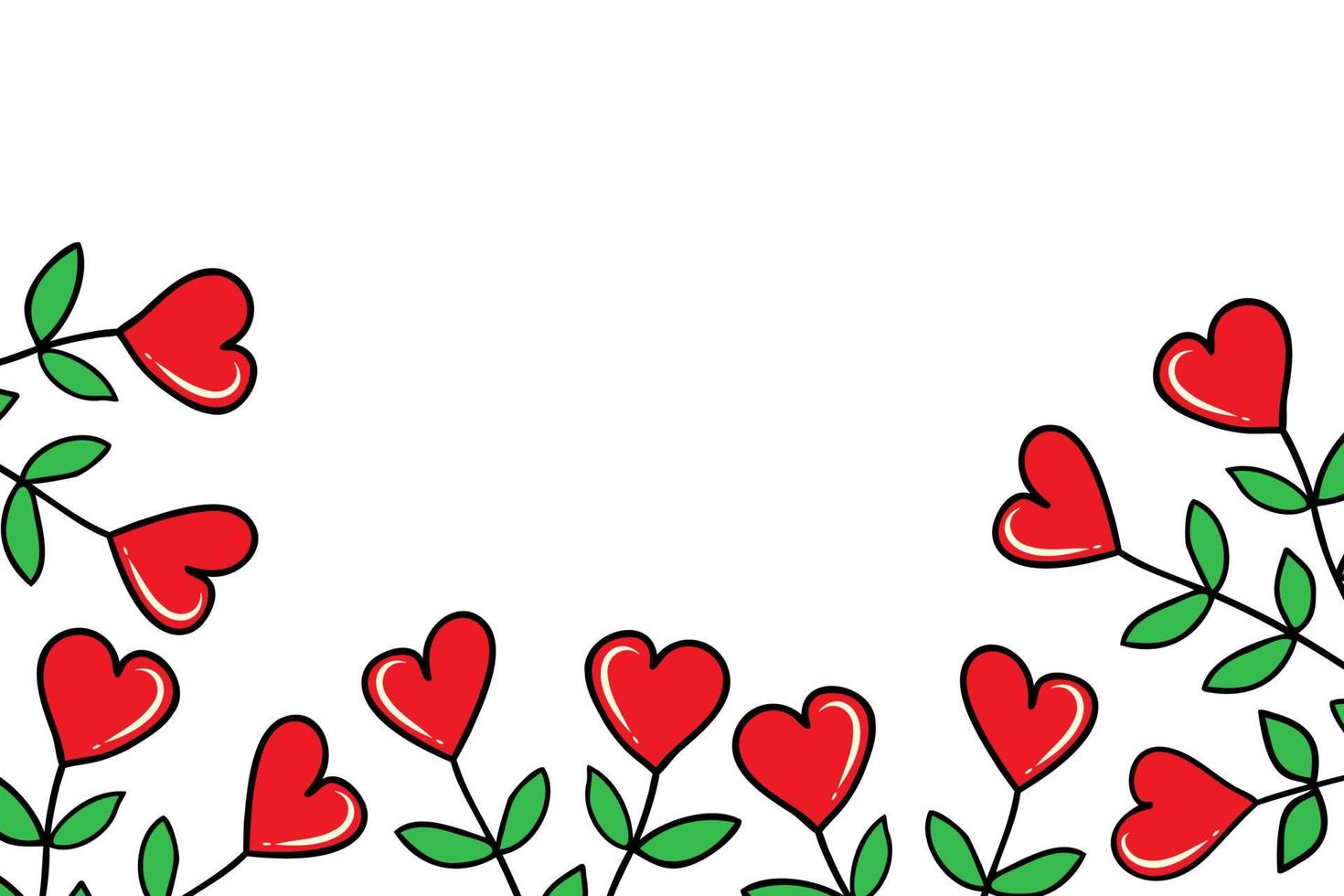 vector achtergrond met bladeren, hartvormig bloemen en een plaats voor uw tekst. rechthoekig patroon voor decoratie voor Valentijnsdag dag. doodle-stijl kader met planten voor spandoeken, ansichtkaarten, uitnodiging