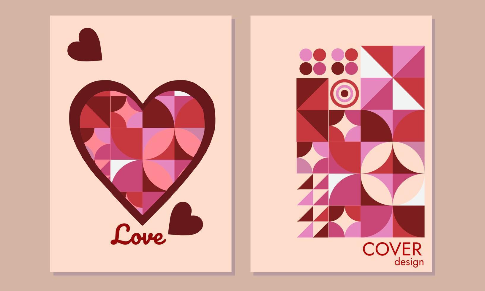gelukkig Valentijnsdag dag omslag, achtergrond met hart kader en patroon in abstract meetkundig stijl voor, notitieboekje, kaart, banier, sociaal media vector