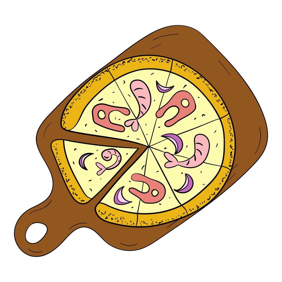 pizza Aan een snijdend bord vector illustratie.