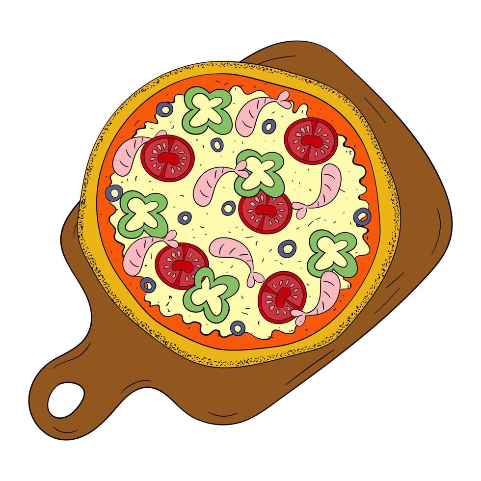 pizza Aan een snijdend bord vector illustratie.