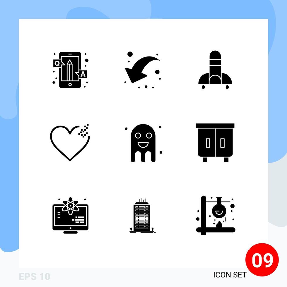 pictogram reeks van 9 gemakkelijk solide glyphs van kopiëren liefde links gebroken ruimte bewerkbare vector ontwerp elementen