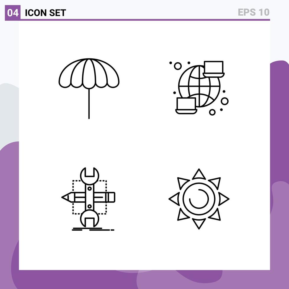 universeel icoon symbolen groep van 4 modern gevulde lijn vlak kleuren van strand ontwerp nat netwerk schetsen bewerkbare vector ontwerp elementen