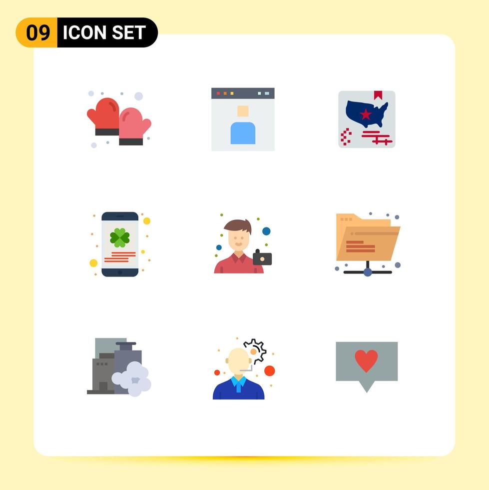 gebruiker koppel pak van 9 eenvoudig vlak kleuren van camera telefoon mensen mobiel wereld bewerkbare vector ontwerp elementen