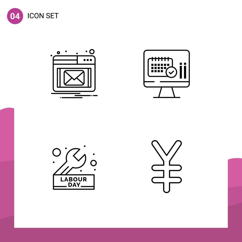 voorraad vector icoon pak van 4 lijn tekens en symbolen voor e-mail ingenieur medisch kalender moersleutel bewerkbare vector ontwerp elementen