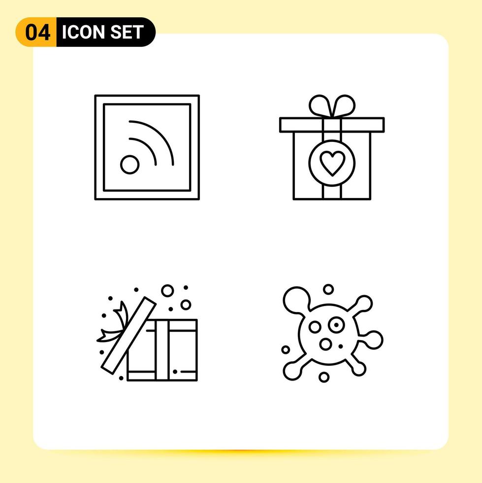 4 creatief pictogrammen modern tekens en symbolen van voeden Cadeau geschenk doos atoom bewerkbare vector ontwerp elementen