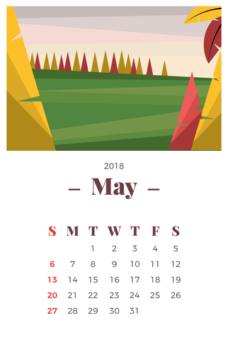 Mei 2018 Landscape Monthly Calendar vector