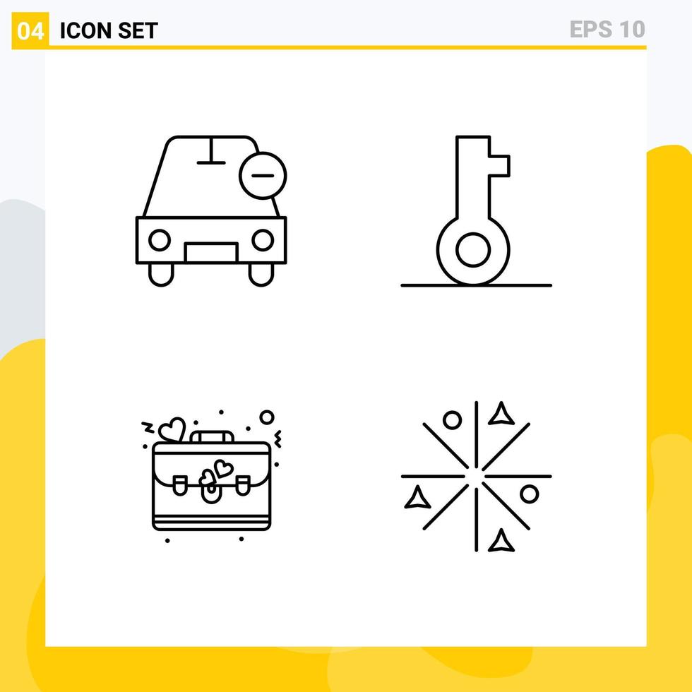 groep van 4 gevulde lijn vlak kleuren tekens en symbolen voor auto zak min slot dag bewerkbare vector ontwerp elementen