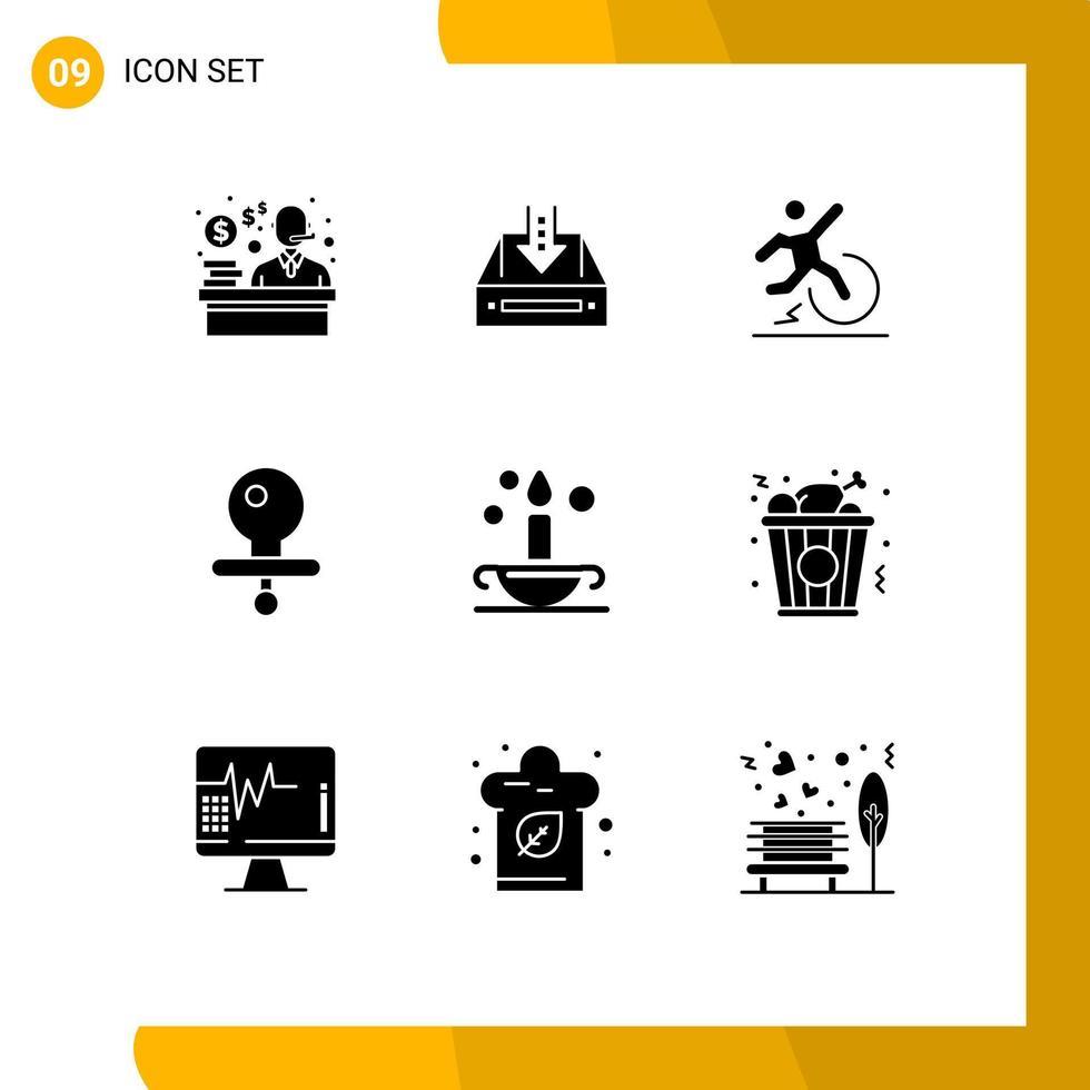 pictogram reeks van 9 gemakkelijk solide glyphs van aladdin dummy project baby ontsnappen bewerkbare vector ontwerp elementen