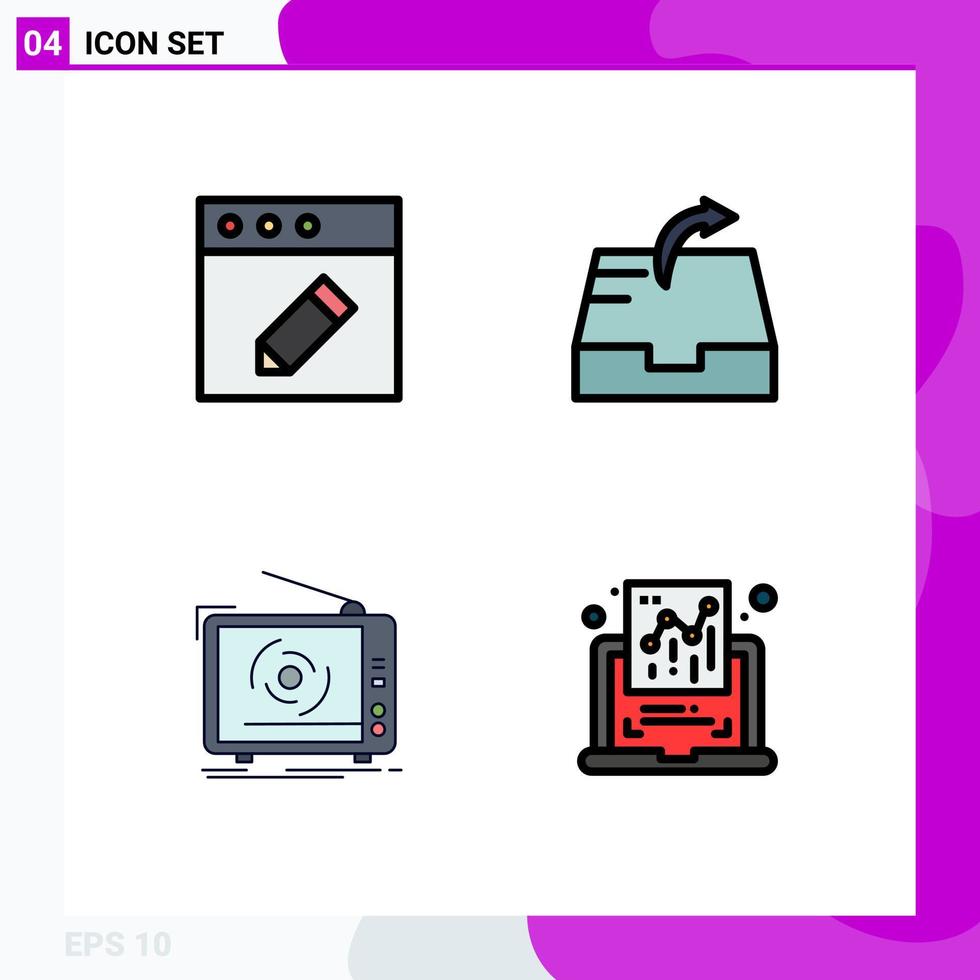 voorraad vector icoon pak van 4 lijn tekens en symbolen voor app televisie mail TV tabel bewerkbare vector ontwerp elementen