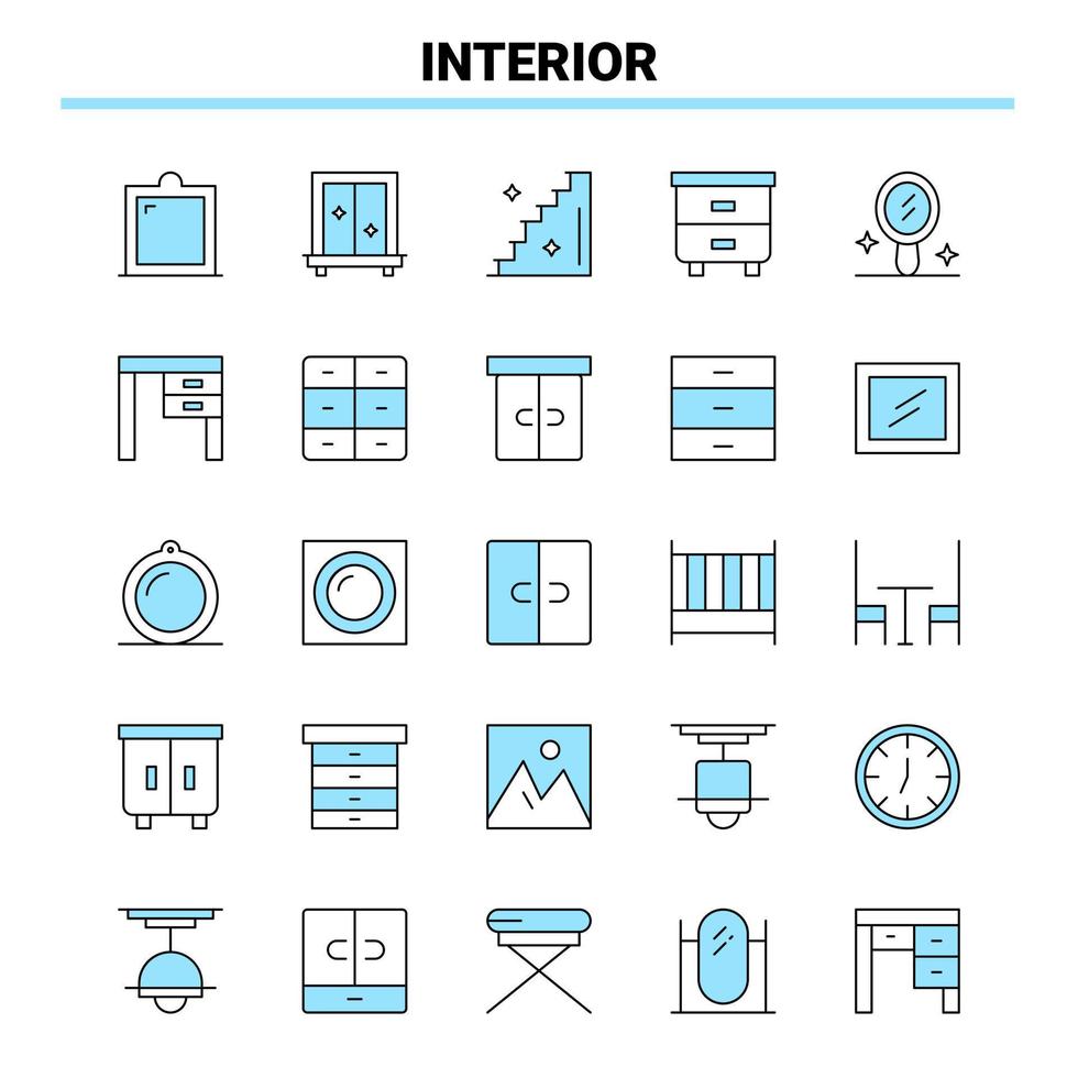 25 interieur zwart en blauw icoon reeks creatief icoon ontwerp en logo sjabloon creatief zwart icoon vector achtergrond