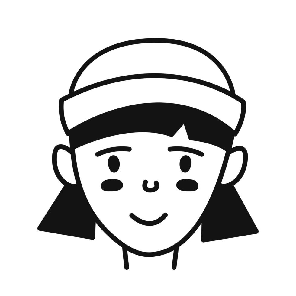 jong vrouw in een hoed. hand- getrokken meisje gezicht in tekening stijl. geïsoleerd vector illustratie.